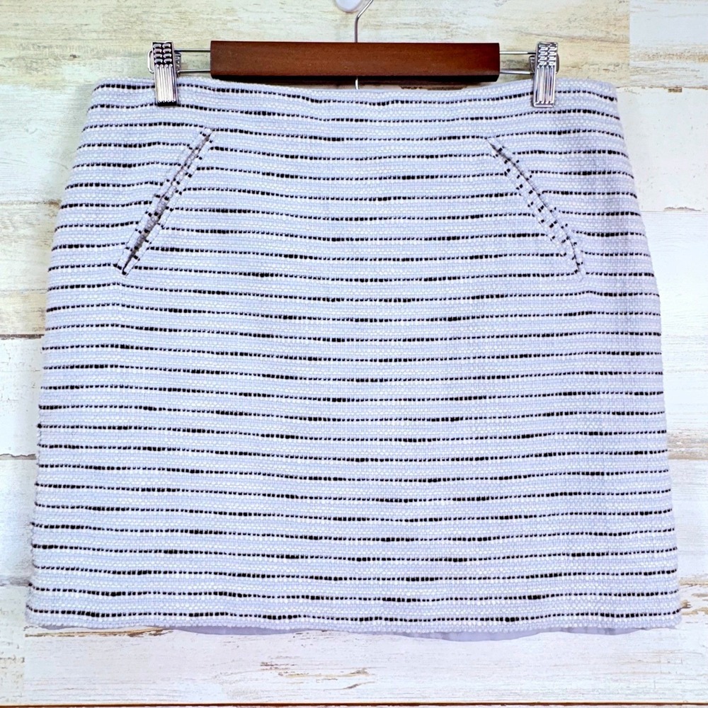 LOFT Size 12 Striped Tweed‎ Lined Mini Skirt Powder Blue Black Corpcore Preppy